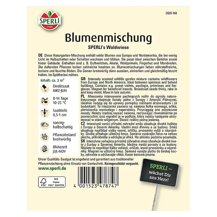 Sperli Wildblumensamen Waldwiese - 3 m² - Rückansicht