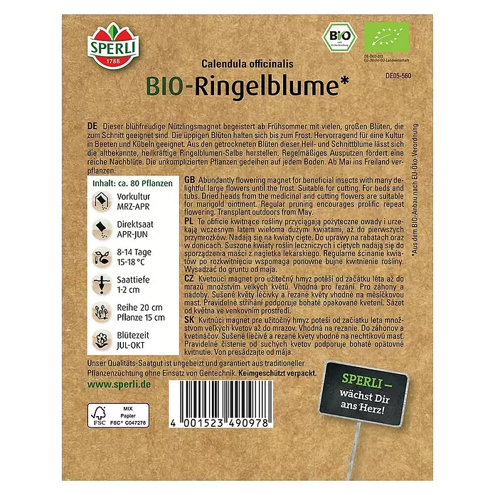 Sperli Blumensamen BIO Ringelblume - Calendula officinalis - Rückansicht