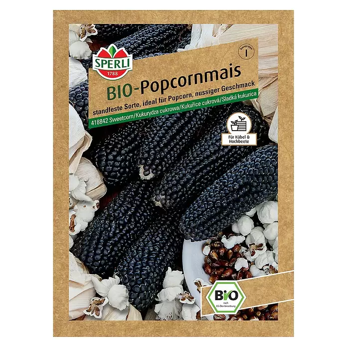 Sperli Gemüsesamen BIO Popcornmais - Zea mays, Erntezeit: September - Vorderansicht