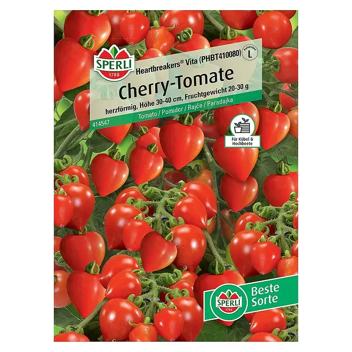Sperli Gemüsesamen Cherry Tomate Heartbreakers Vita - Solanum lycopersicum, Erntezeit: Juli - Vorderansicht