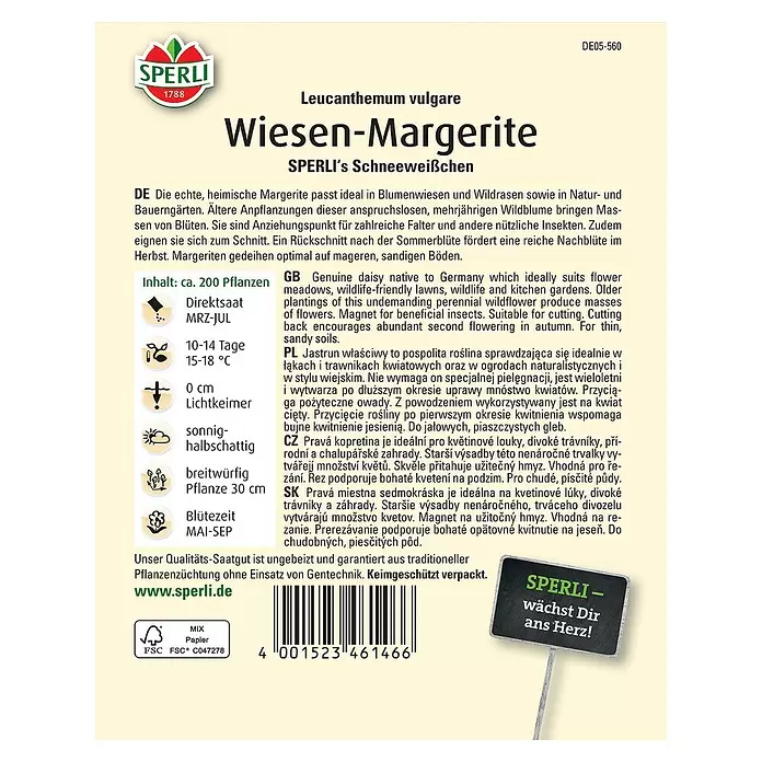 Sperli Blumensamen Wiesen-Margerite - Cosmos bipinnatus - Rückansicht
