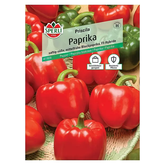 Sperli Gemüsesamen Paprika - Priscila F1, Capsicum annuum, Erntezeit: Juli - Vorderansicht