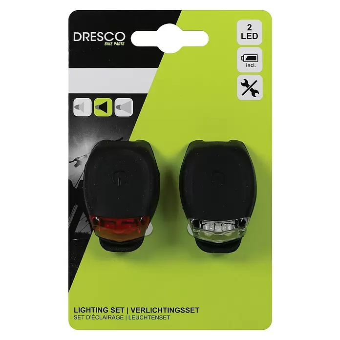Dresco Fietsverlichtingsset LED Siliconen - Led, Zwart/Rood/Wit - Vooraanzicht
