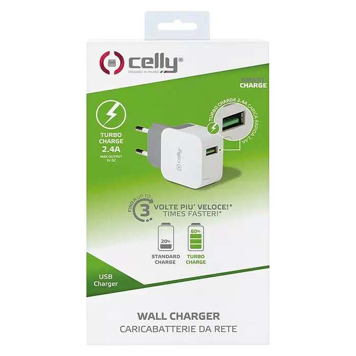 Celly USB-adapter 2.4A - Wit - Vooraanzicht