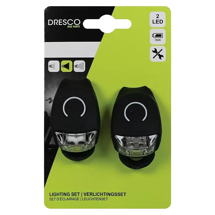 Dresco Fietsverlichtingsset LED Super Bright - Led, Zwart/Rood/Wit - Vooraanzicht