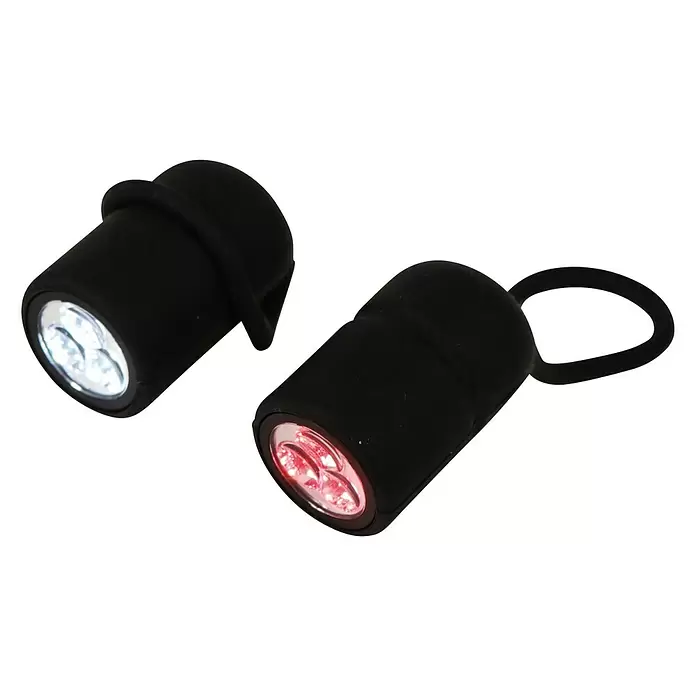 Dresco Fietsverlichtingsset Siliconen 3 LED’s - Led, Zwart/Rood/Wit - Diagonaal zicht