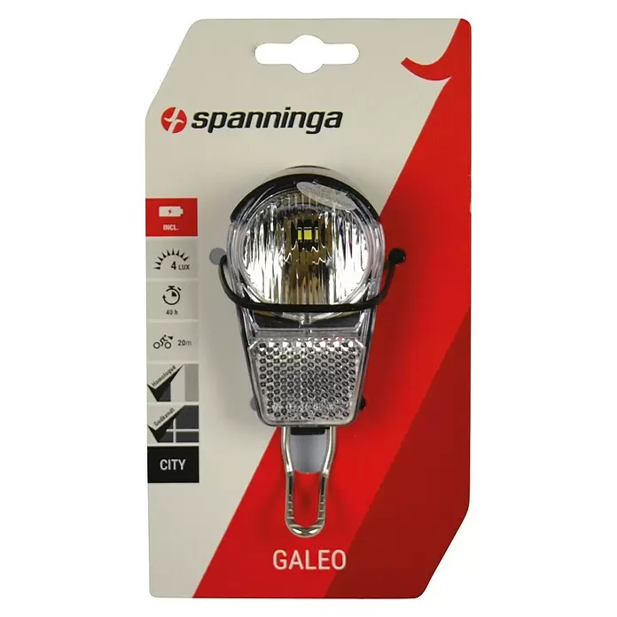 Spanninga Ledvoorlicht Fiets Galeo - Zwart, Geschikt voor: Fietsen - Vooraanzicht