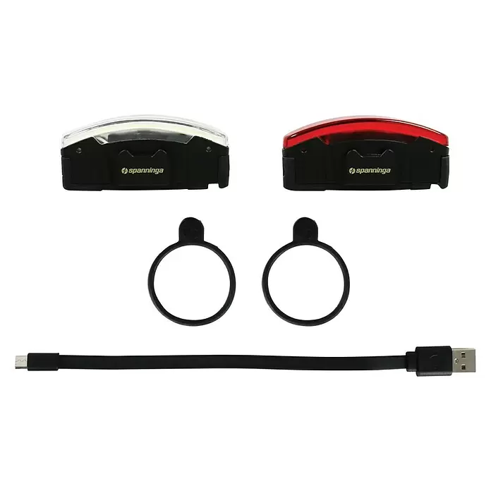 Spanninga Fietsverlichtingsset Arco USB - Led, Zwart - Vooraanzicht