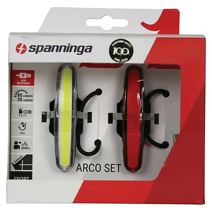 Spanninga Fietsverlichtingsset Arco USB - Led, Zwart - Vooraanzicht