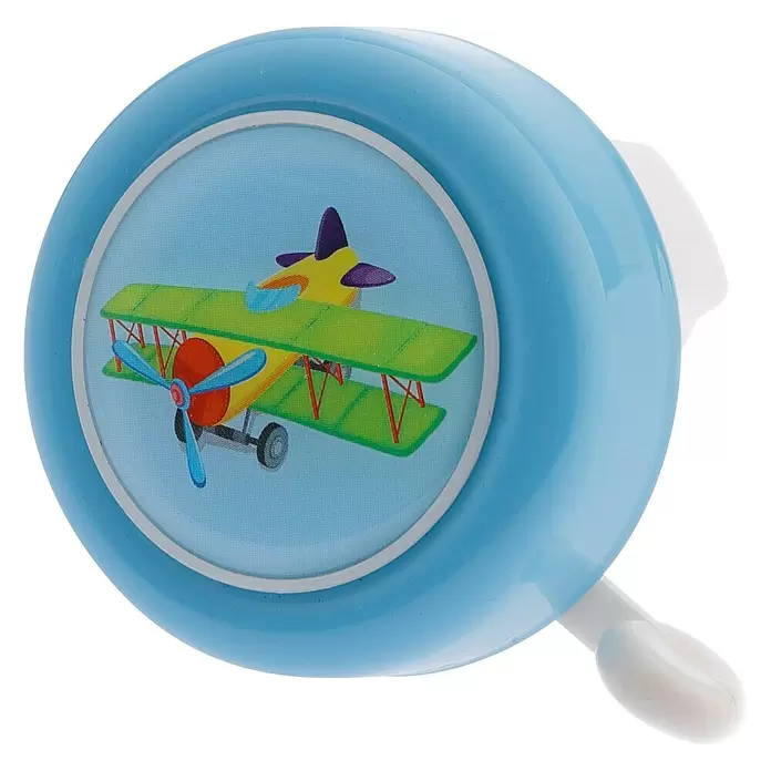 Pexkids Fietsbel Vliegtuig - Staal, Blauw - Diagonaal zicht