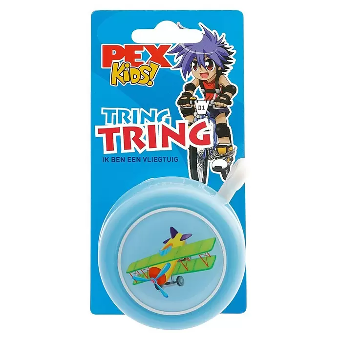 Pexkids Fietsbel Vliegtuig - Staal, Blauw - Vooraanzicht