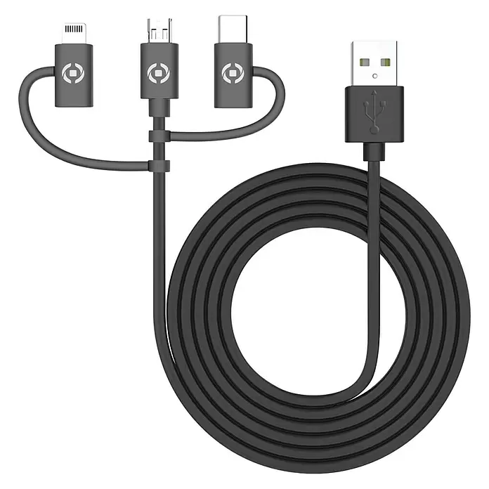 Celly USB-kabel 3 in 1 - 100 cm, Zwart - Vooraanzicht