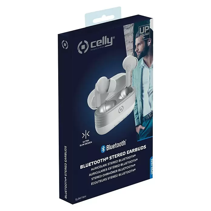 Celly Headset Slim1 Bluetooth - Wit - Diagonaal zicht