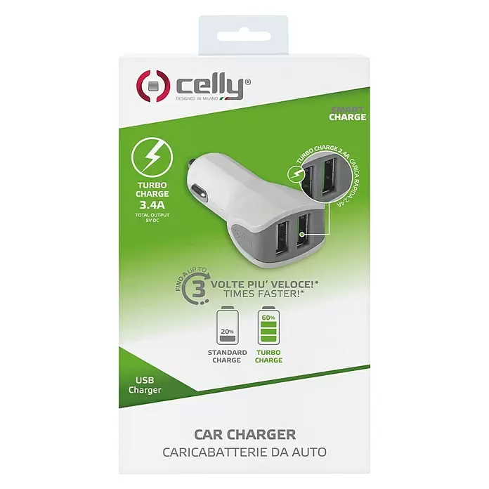Celly USB-autolader Duo 3.4A - Wit - Vooraanzicht