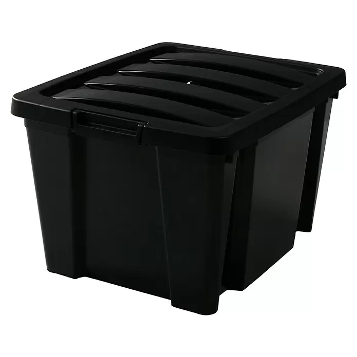 Caja con cierres de clip Ecobox - L x An x Al: 39,6 x 37,8 x 18,5 cm, Negro, Capacidad: 30 l, Con tapa - Vista angular