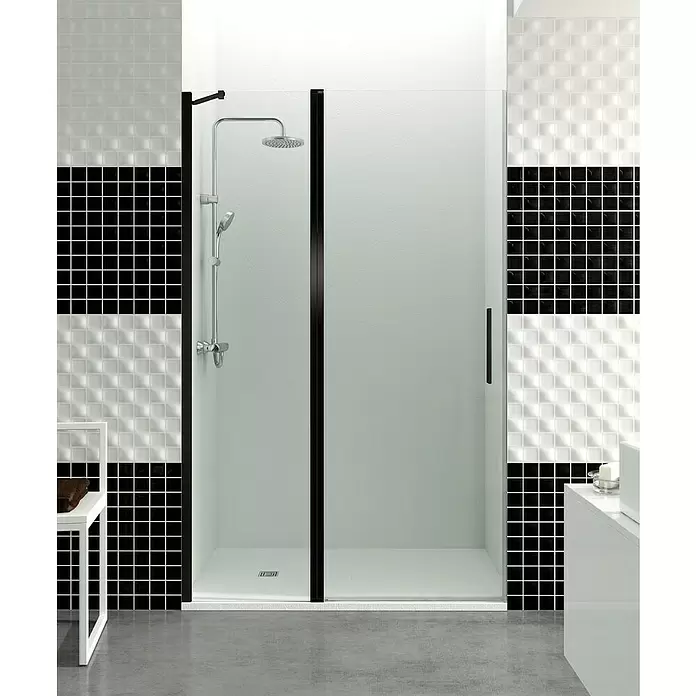 GME Mampara de ducha frontal Open Combi C 1F1P - An x Al: 120 (50/70) x 195 cm, Espesor: 6 mm, Negro - Foto ambiente