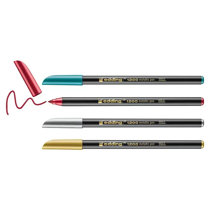 Edding Viltstiftenset Metallic - 4 st., Meerkleurig, Streepdikte: 1 mm - 3 mm - Top-down weergave