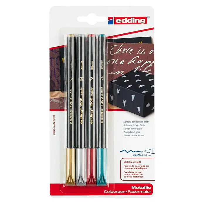 Edding Viltstiftenset Metallic - 4 st., Meerkleurig, Streepdikte: 1 mm - 3 mm - Vooraanzicht