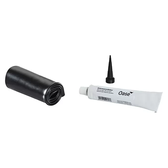 Oase PVC-Folien-Reparatur-Set - 1 x Unterwasserkleber, 1 x Tülle, 1 x 1,0 mm PVC-Folienstück (20 x 40 cm) - Diagonale Ansicht