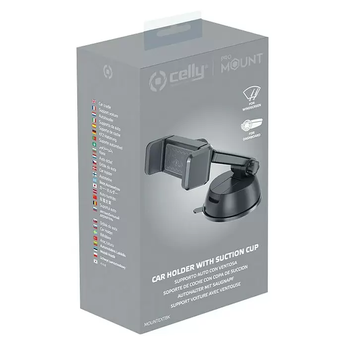 Celly Telefoonhouder Mount XT - Kunststof, Zwart, Geschikt voor: Auto's - Diagonaal zicht