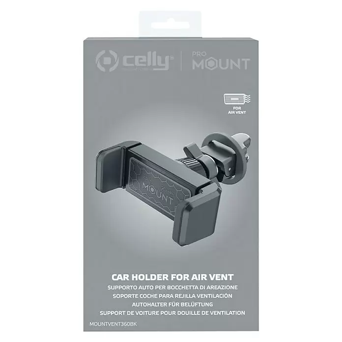Celly Telefoonhouder Airvent 360 - Kunststof, Zwart, Geschikt voor: Auto's - Vooraanzicht