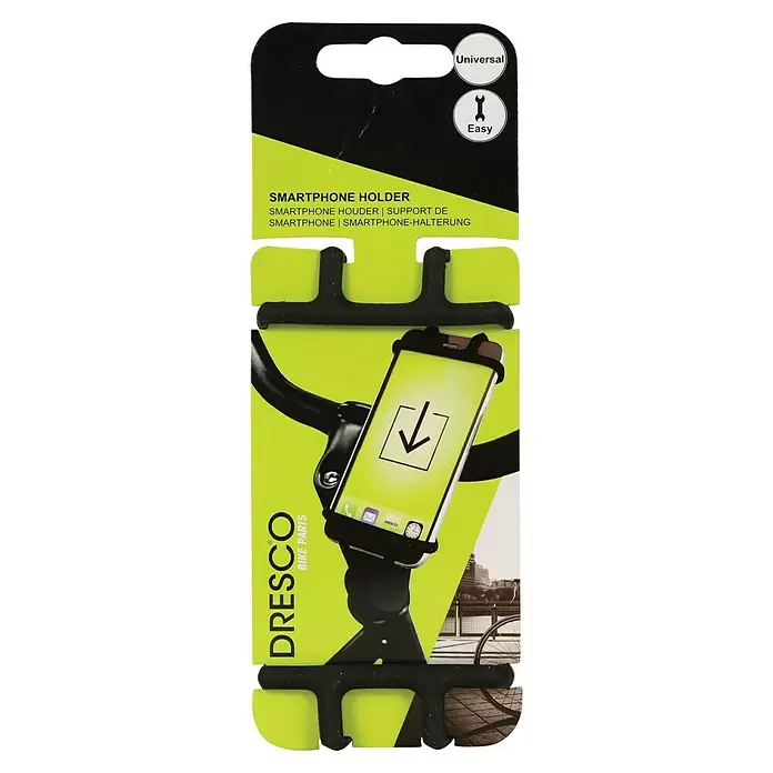 Dresco Fietshouder voor smartphone - Zwart, Siliconen - Vooraanzicht