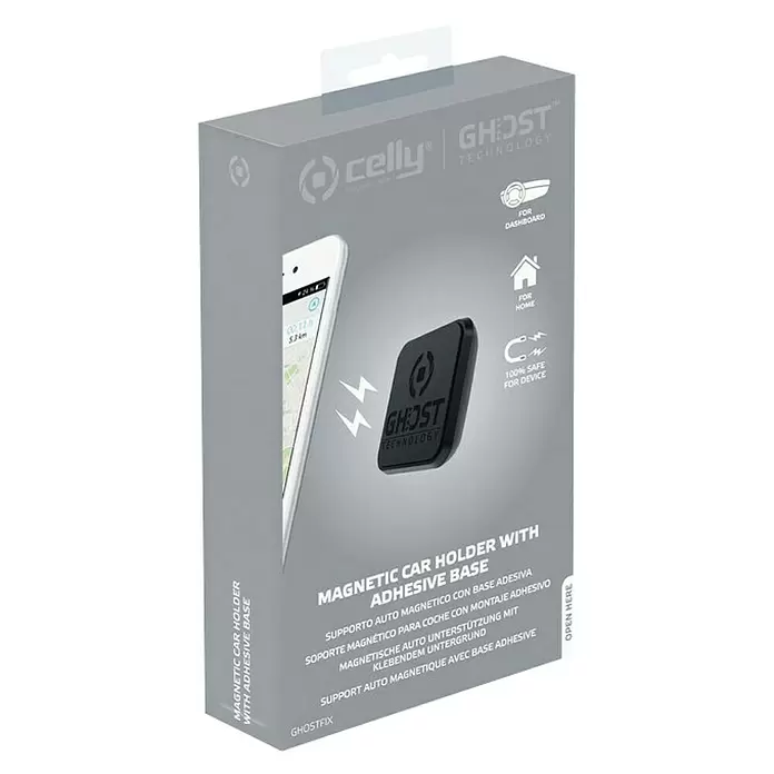 Celly Telefoonhouder Magnetisch Ghost Fix - Kunststof, Zwart, Geschikt voor: Auto's - Diagonaal zicht