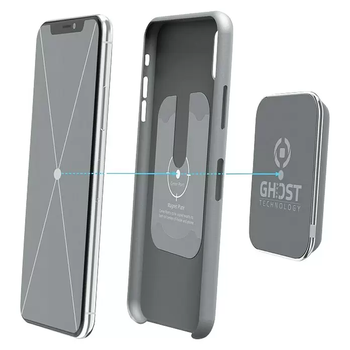 Celly Telefoonhouder Magnetisch Ghost + Draadloze Lader - Kunststof, Zwart, Geschikt voor: Auto's - Diagonaal zicht