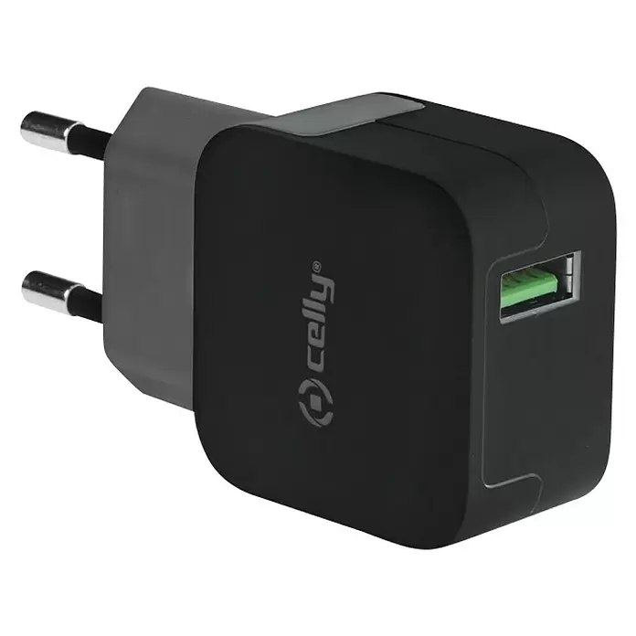 Celly USB-adapter Turbo 1 2.4A - Zwart - Diagonaal zicht