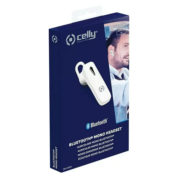 Celly Headset Bluethooth BH10WH - Wit - Diagonaal zicht