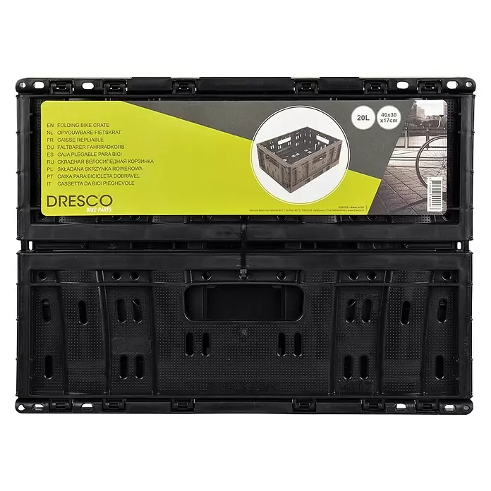 Dresco Fietskrat Opvouwbaar 20 liter - Zwart, l x b x h: 40 x 30 x 17 cm - Vooraanzicht