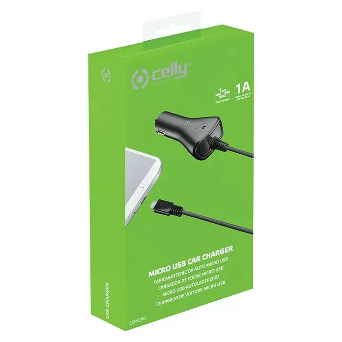 Celly Autolader 1A Micro - Zwart - Diagonaal zicht
