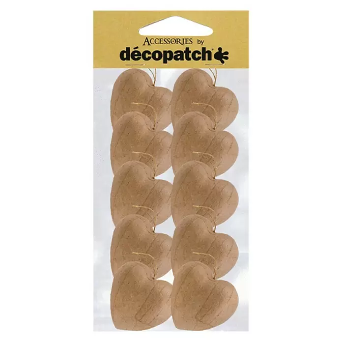 Décopatch Pieza decorativa pack Corazones con cordón - 10 ud., Cartón, 2,5 x 4 cm - Vista frontal