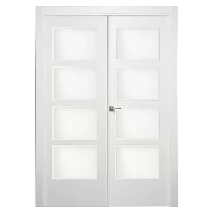 Puerta de doble hoja Essen - 125 x 203 cm, Apertura según normativa: Derecha, Blanco lacado, Macizo - Vista frontal