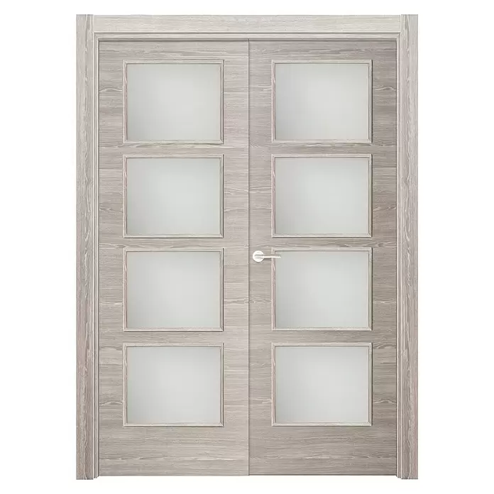 Puerta de doble hoja Roble Finlandés - 145 x 203 cm, Derecha, Roble oscuro, Macizo - Vista frontal