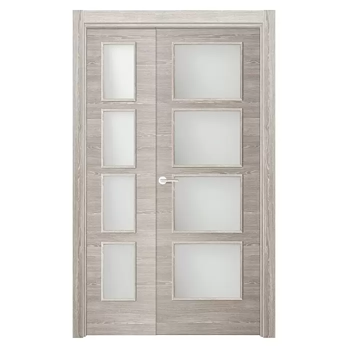 Puerta de doble hoja 1/2 Roble Finlandés - 105 x 203 cm, Derecha, Roble oscuro, Macizo - Vista frontal