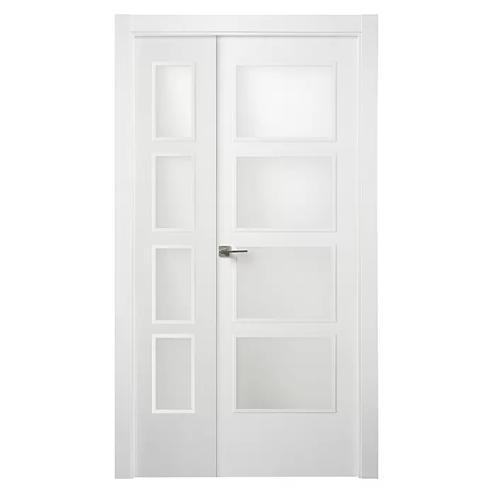 Puerta de doble hoja 1/2 Essen - 115 x 203 cm, Apertura según normativa: Derecha, Blanco lacado, Macizo - Vista frontal