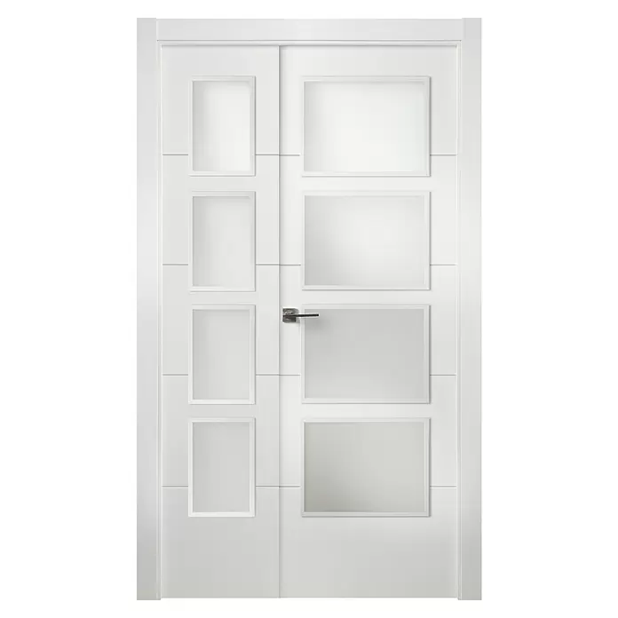 Puerta de doble hoja 1/2 Mannheim - 125 x 203 cm, Apertura según normativa: Derecha, Blanco lacado, Macizo - Vista frontal