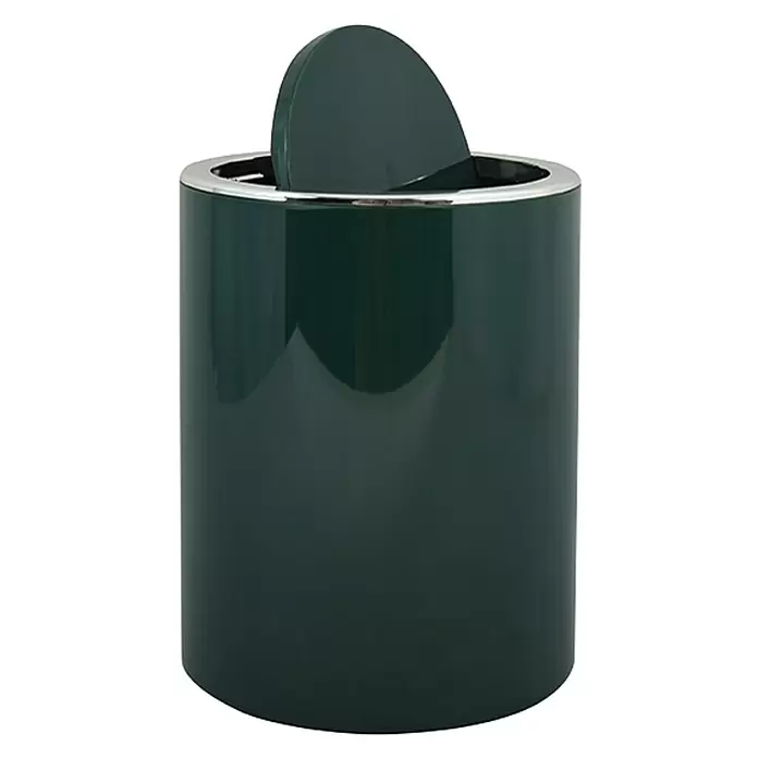 MSV Papelera de baño Kamaka - Verde oscuro/Acero inoxidable, Redonda, Polipropileno - Vista frontal