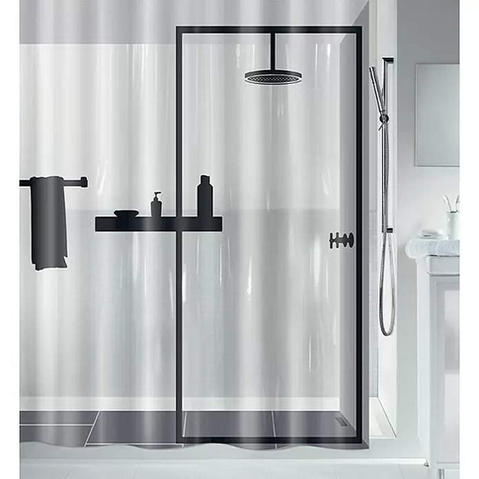 Spirella Cortina de baño Peva Illusion - 180 x 200 cm, Negro - Foto ambiente