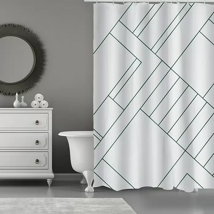 MSV Monolithic Cortina de baño textil - 180 x 200 cm, Blanco/Verde - Foto ambiente