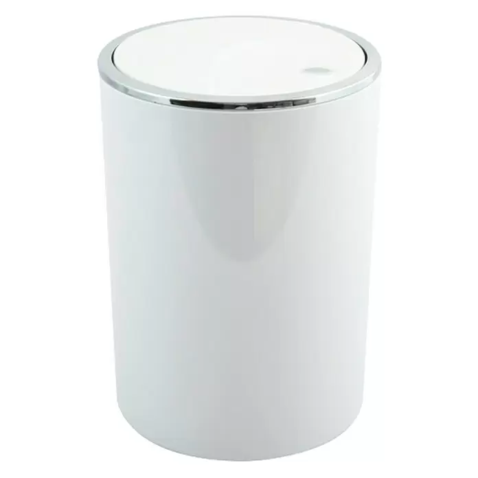 MSV Papelera de baño Kamaka - Blanco/Acero inoxidable, Redonda, Polipropileno - Vista frontal
