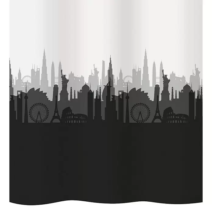 Diaqua Textil-Duschvorhang City - 240 x 180 cm, Weiß/Grau/Schwarz - Vorderansicht