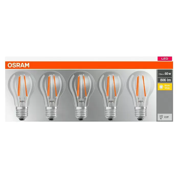 Osram Star LED-Leuchtmittel Classic A 60 - 5 Stk., 7 W, E27, Warmweiß, Klar - Vorderansicht