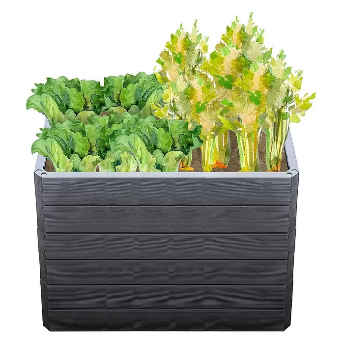 Garantia Hochbeet Ergo Quadro M Wood - Set - 60 x 80 x 75 cm, Kunststoff - Diagonale Ansicht