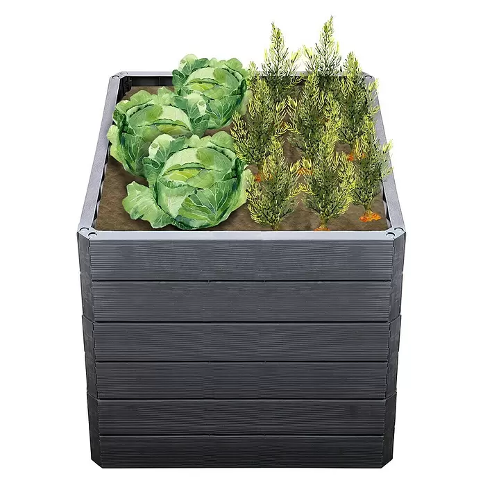 Garantia Hochbeet Ergo Quadro L Wood - Set - 80 x 80 x 75 cm, Kunststoff - Diagonale Ansicht
