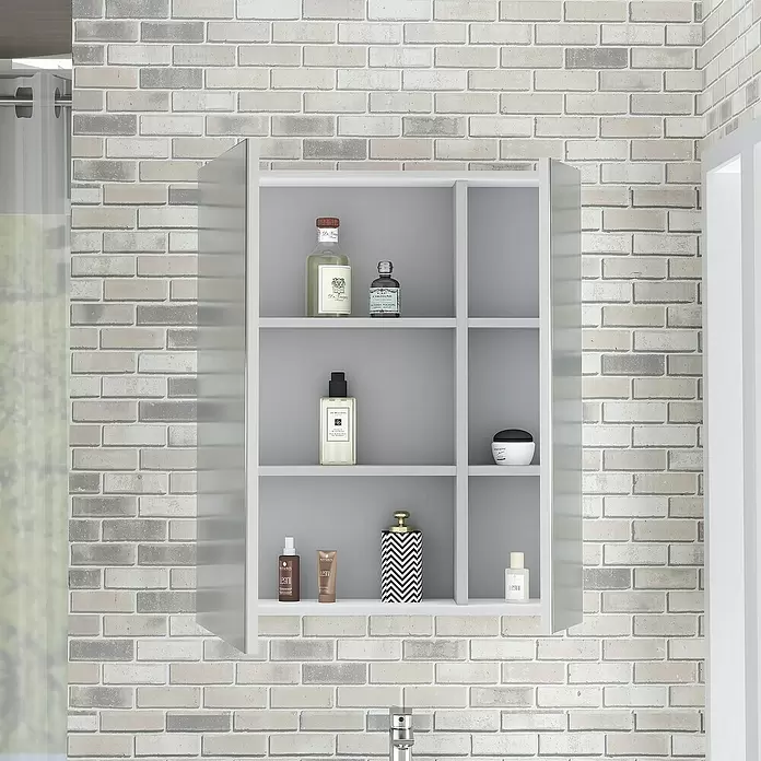 Armario con espejo - An x Al: 70 x 80 cm, Melamina, Blanco - Foto ambiente
