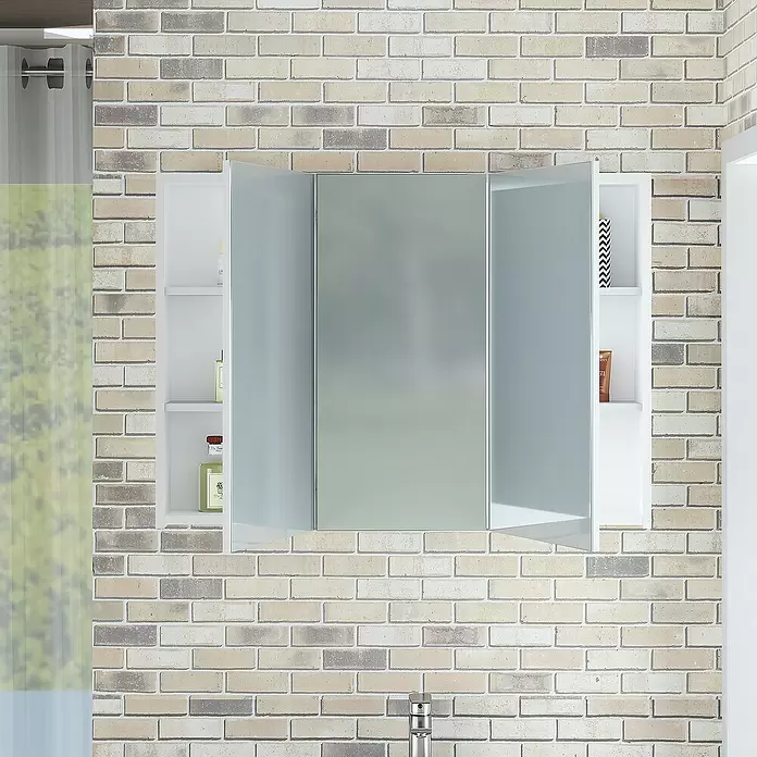 Armario con espejo - An x Al: 90 x 65 cm, Melamina, Blanco - Foto ambiente