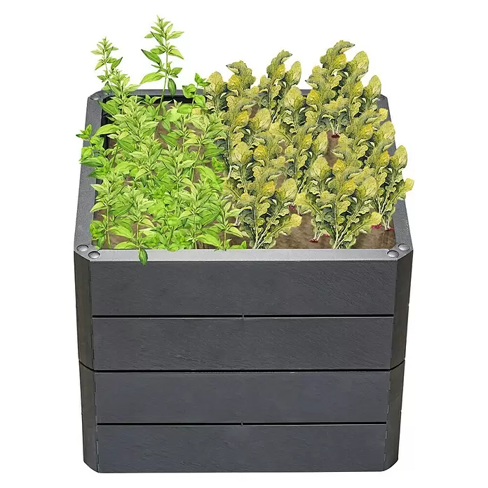 Garantia Hochbeet Ergo Quadro S Stone - Set - 60 x 60 x 50 cm, Kunststoff - Diagonale Ansicht