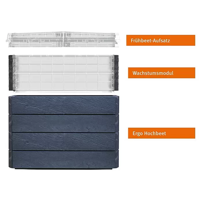 Garantia Hochbeet Ergo Quadro Turbo Plus M Stone - Set - 80 x 60 x 85 cm, Kunststoff - Vorderansicht